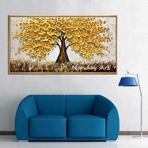 100% Handmade 3D gold tree oil painting Canvas Painting Wall Art flower picture Lucky tree painting Wall picture for living room