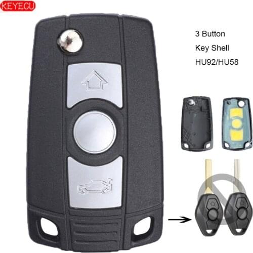 KEYECU Modified Flip Remote Key Shell 3 Button Fob for BMW 3 5 7 SERIES Z3 Z4 X3 X5 M5 325i Uncut Blade HU58/HU92