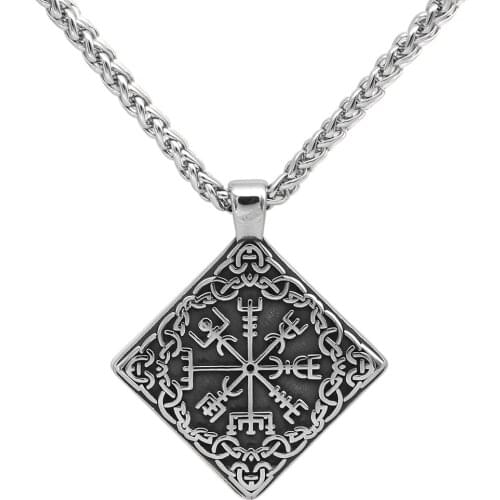 Viking necklace men stainless steel knot Nordic jewelry Vegvisir with Valknut Gift Gift Bag