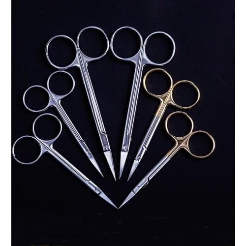 Medical Fine Ophthalmic Scissors Stainless Steel Straight Curved Tip Gold Handle Stitch Removal Bandage Surgical Beauty Tool
