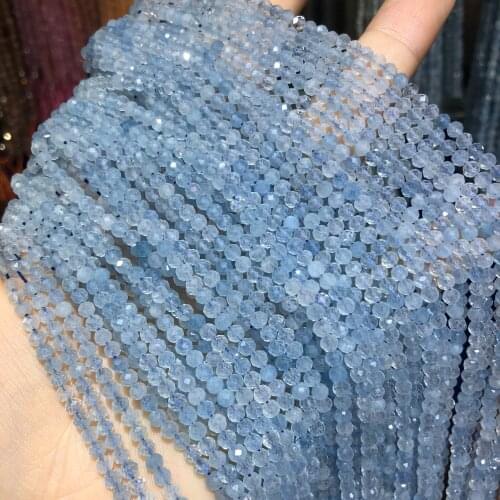 Small Faceted Beads Natural Stone Beads Aquamarines Section Loose Beads for Jewelry Making Necklace Bracelets 2/3/4mm