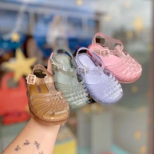 Mini Melissa 2021 Girls Roma Jelly Sandals Princess Sparkle Fashion Jelly Shoes Kids Candy color Beach wear for Children HMI043