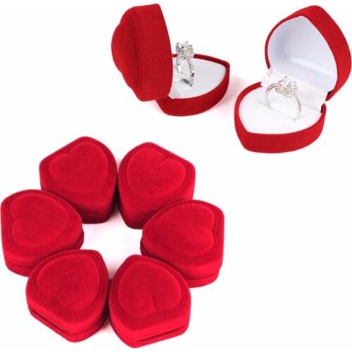 1Pcs Mini Cute Red Heart Shaped Velvet Ring Box Jewelry Display Organizer Holder Storage Case #260503