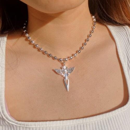 European and American wind ins earth cool bungee-shaped wing cross accessories personality dark pendant necklace womens fashion