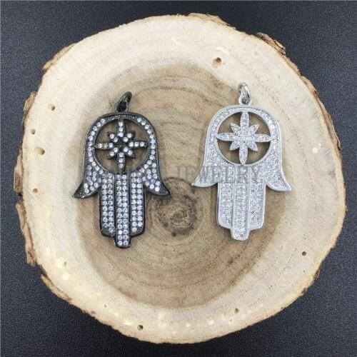 MY0700 Micro Pave Zirconia CZ Fatima Hamsa Hand Charm Pendant For Necklace Bracelet DIY Making Findings