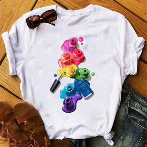 New Colorful Nail Polish Printed 3D Women T Shirt Summer Tee Shirt Femme Tumblr Tops Tshirt Casual Female Clothes Tops