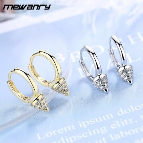 Mewanry Spring New 925 Sterling Silver Zircon Earrings New Fashion Simple Conical Geometric Elegant Bride Jewelry Gift for Womem