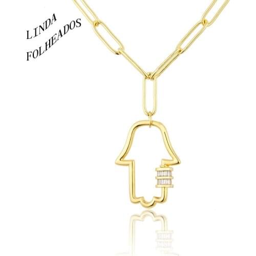 2021 New Design Fashion Women Hip-Hop Punk Wind Palms Shaped Pendant Necklaces Female Copper Micro Joker Collarbone Chain Party