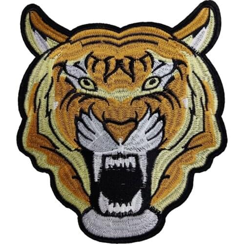 New Custom embroidery tiger badge Embroideried yellow animal Patches Iron On cat Embroidery Appliques for Clothes