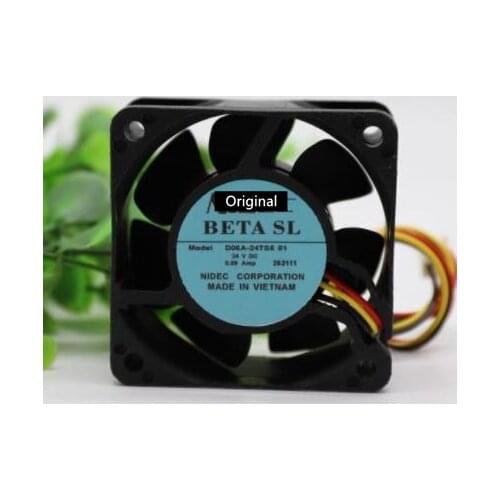 Original 100% working D06A-24TS5 01 DC 24V 0.09A, 60x60x25mm 2-wire Server Square cooling Fan