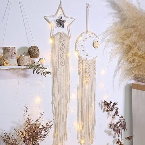 DROPSHIP Star Moon Macrame Dream Catcher Boho Home Wall Decor Girls Kids Nursery Garden Decoration Outdoor Gifts With Light