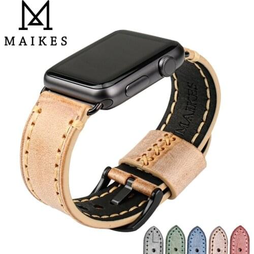 MAIKES For Apple Watch Band 42mm 38mm Series 1 2 3 4 iwatch Apple Watch Strap 44mm 40mm Orange Genuine cow Leather Bracelets