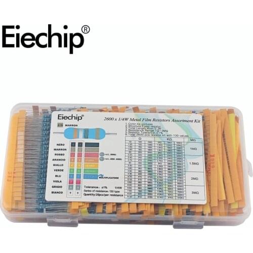 1-10M Ohm 30 50 130 Kinds 1/4W 0.25W Resistance 1% Metal Film Resistor Pack Assorted Kit Set Lot Fixed resistor 500/600/2600pcs