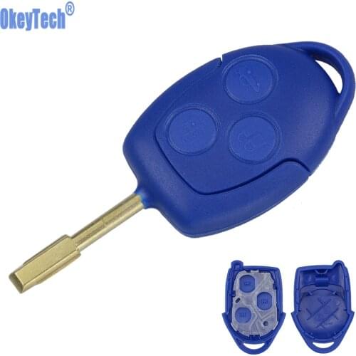 OkeyTech Replacement Transit Connect Set Remote Key Shell For Ford Blue Color 3 Buttons Car Key Case Cover Fob Blank FO21 Blade