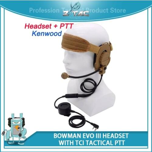 Z-tactical Airsoft Bowman Evo III Military Headset With TCI PTT Midland PTT Softair Tactical Headset Z029+Z114