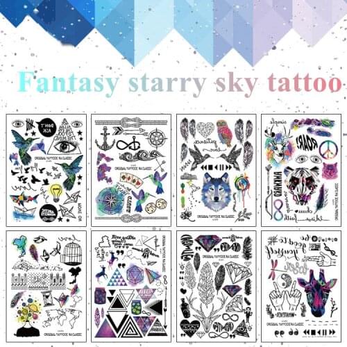 Tattoo Sticker Color Anime Fantasy Starry Sky Color Animal Cartoon Waterproof Temporary Arm Tattoo Stickers Halloween