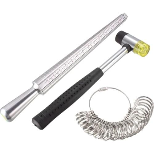 Uxcell Ring Sizer Mandrel Kit 4 Sizes Measuring Stick Gauge with 26 Circle Models and Hammer