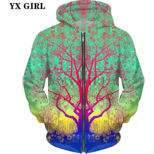 YX GIRL Drop shipping 2018 autumn New Fashion Zip-Up Hoodie Green Star Trip Tree 3d Print Mens Womens hoodie Jacket