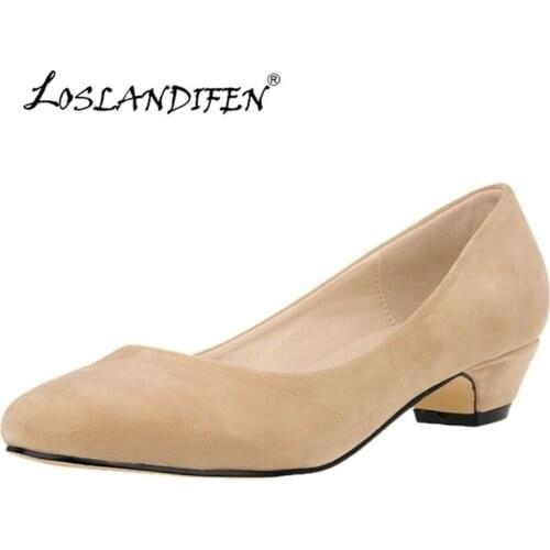 LOSLANDIFEN New High Heels Flock Shoes Woman Thick Women Pumps Party Pointed Toe womens platform heels