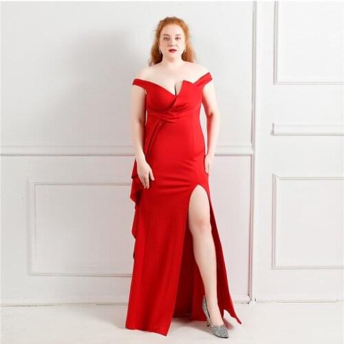 Red Fashion Short Sleeves Evening Dress Empire Simple Floor-Length Ruched A-Line Boat Neck Plus Size Women Formal Gowns D1253
