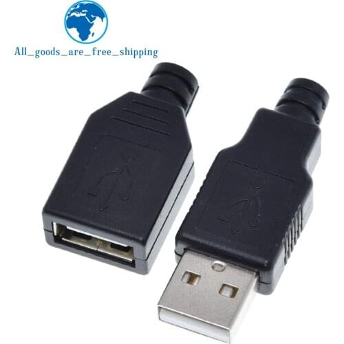 1Set Type A Male USB 4 Pin Plug Socket Connector +Type A Female USB 4 Pin Plug Socket Connector With Black Plastic Cover For DIY