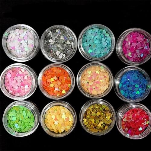 12 Boxes Holographic Nail Flakies Glitter Set Star Heart Pearl Colorful Sequins Paillette Manicure DIY Nail Art Decorations Tool