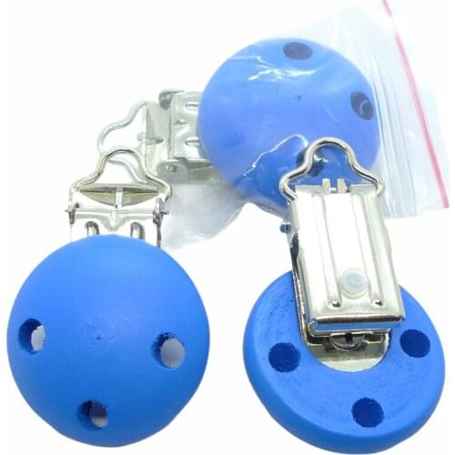25PCS #6 Royal Blue Color Natural Wood Baby Pacifier Dummy Holder Clips
