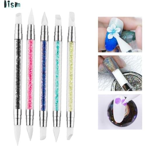 5pcs/set Double End Silicone Nail Art Sculpture Pen Acrylic Handle Brushes Carving Builder Emboss Dotting Pen Brush Tool