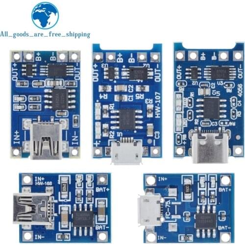5 pcs Micro USB 5V 1A 18650 TP4056 Lithium Battery Charger Module Charging Board With Protection Dual Functions 1A Li-ion