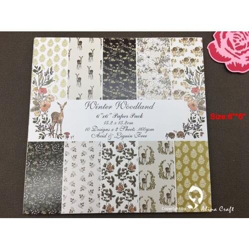 AlinaCraft 20 sheet 6"X6" winter woodland Scrapbooking design patterned paper pack andmade craft paper craft Background pad