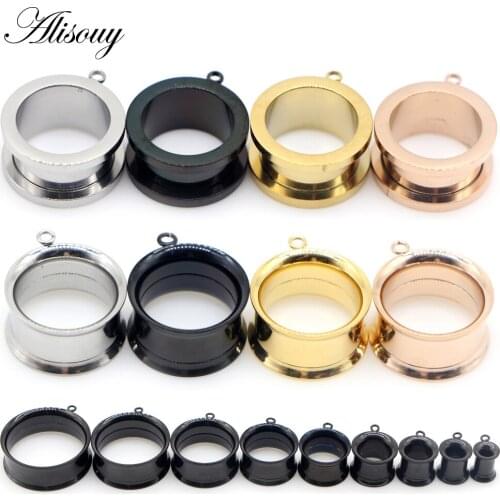 Alisouy 2pc New Fashion Ear Piercing Tunnels Ear Expanders Surgical Stainless Steel Classical Gauges 6-25mm Multi Color DIY hole