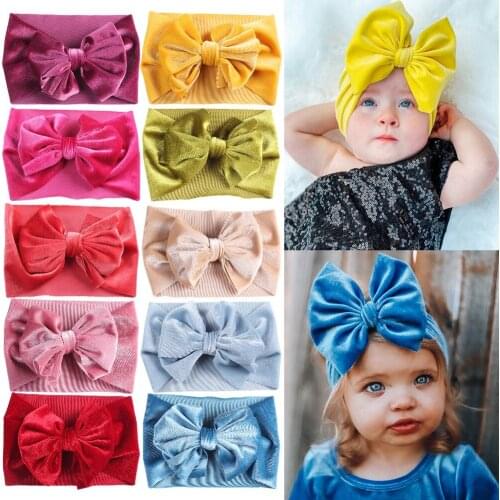 Velvet Warm Solid Bow Girls Headbands Butterfly Hairbands Toddler Photograph Accessories Bandeau