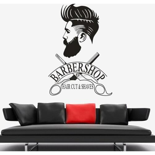Shaving Haircut Logo Wall Sticker Hipster Hair Salon Scissors Wall Decal Men Barber Shop Decor Decal Window Decor Poster B368