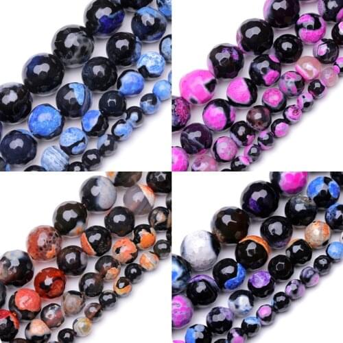 Natural Jewelry Multicolor Faceted Fire Agates Stones Beads Round Loose Beads For Jewelry Making 15" Diy Bracelet Necklace