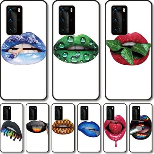 Lips Phone Case For Huawei P 40 30 20 10 9 8 Lite E Pro Plus black cell shell
