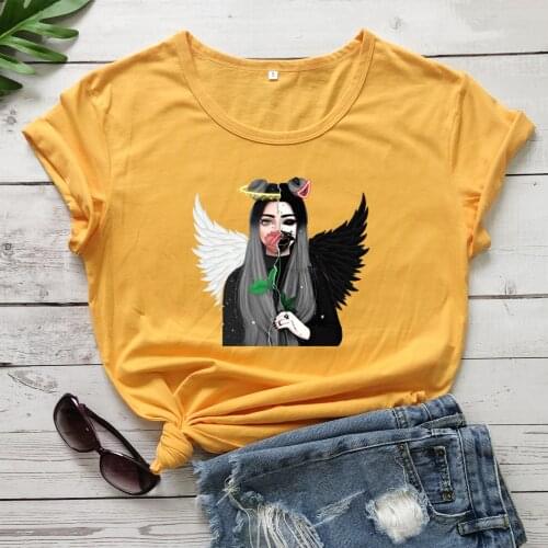 Colored Half angel half demon gothic t-shirt women 100% Cotton funny graphic street style casual grunge Fashion tee top tshirt