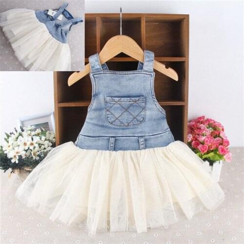 Pudcoco Kids Baby Clothes For Girls Summer Denim Solid Sleeveless Tulle Dress Overalls Outfits Age 6M-4Y
