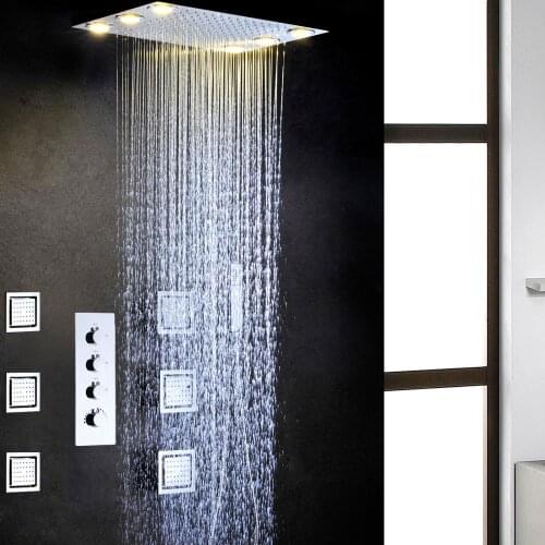 DULABRAHE Concealed Bathroom Shower Faucet Set LED Thermostatic Shower Mixer System Bathroom 50X36 cm Ceiling Rain Shower Head