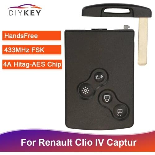 DIYKEY Smart Card 433MHz PCF7953XTT 4A Chip Remote Keyless Car Key for Renault Clio 4 Captur 2012-2017 Replacement Fob 4 Button