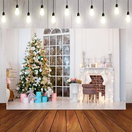 Photography backdrop family christmas tree background for photo studio white fireplace x-mas tree backdrops for photographic