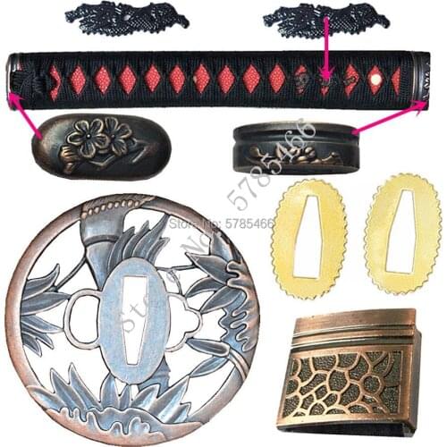 Good Quality Kirsite Sword Hand Guard for Katana/Wakizashi Metal Fittings Set Tsuba+Menuki+Fuchi+Kashira+Handle+Habaki+Seppa