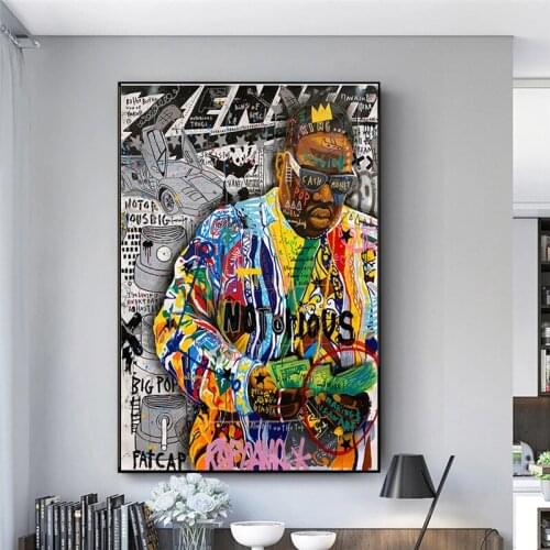 Graffiti Artwork Hip Hop Rich Singer Canvas Posters Rapper and his Money Canvas Wall Art Picture Bar Decoration Figure Painting