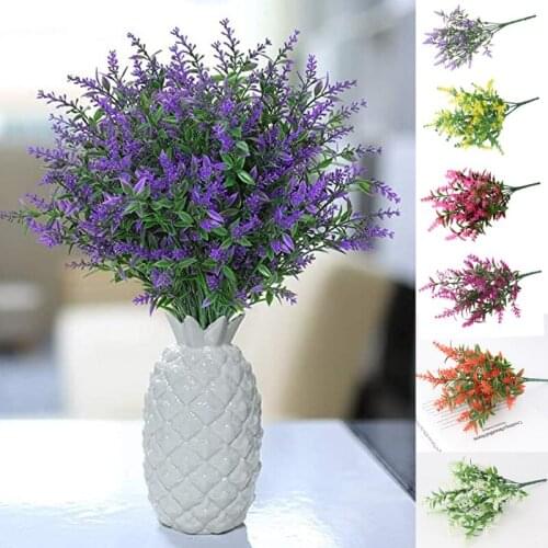 1PC Farmhouse Artificial Lavender Faux Plastic UV Resistant Fake Flowers Shrubs Plants No Fade