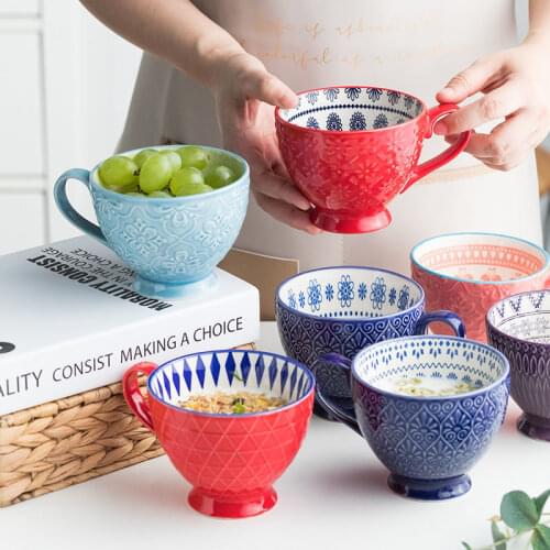 Simplicity Mug Ceramic Relief Mug Coffee Cup Milk Cup Home Office Water Cup Creative Big Tripe Cup Large Capacity Gift Mug