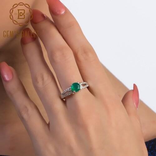 Gems Ballet Natural Green Agate Vintage Gemstone Rings For Women 925 Sterling Silver Wedding Ring Fine Jewelry With Box