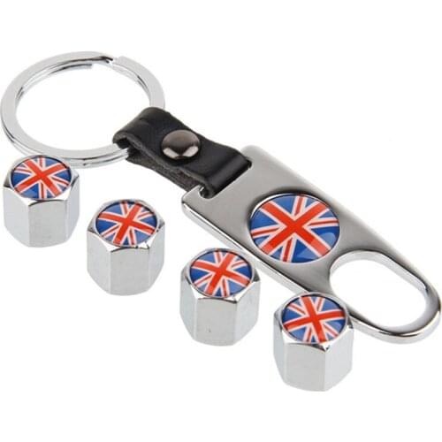 British Flag Car Tyre Valve Cap Tire Air Dust Stem Covers With Keychain Tool Accessories For BMW Mini Cooper JCW One Car Style