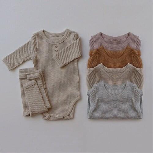 Newborn Baby Clothing Sets Ribbed Cotton Bodysuit + Leggings Pants Suit For Autumn Girls Outfits Boys Long Sleeve Baby Clothes