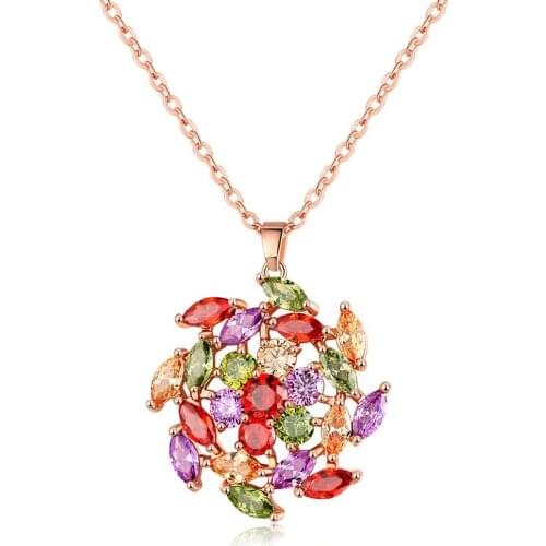 ZSLBS Fashion Necklace For Women Necklaces Long Chain Rose Gold Copper Zircon Colorful Flower Jewelry Accessories Collares Mujer