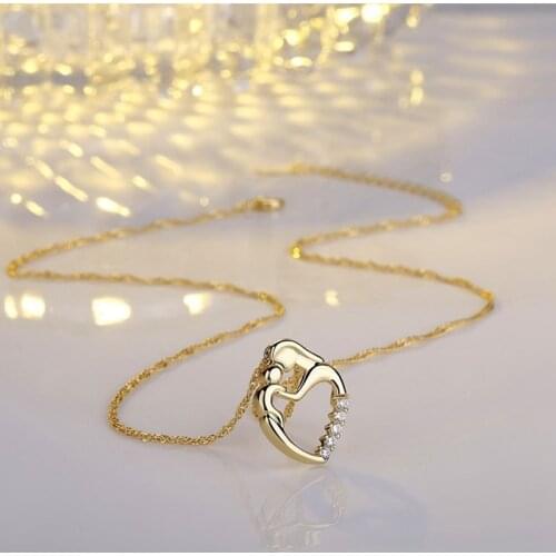 Fashion Silver Heart-Shaped Zircon Mother and Child Pendant Necklace Simple and Popular Mothers Day Gift