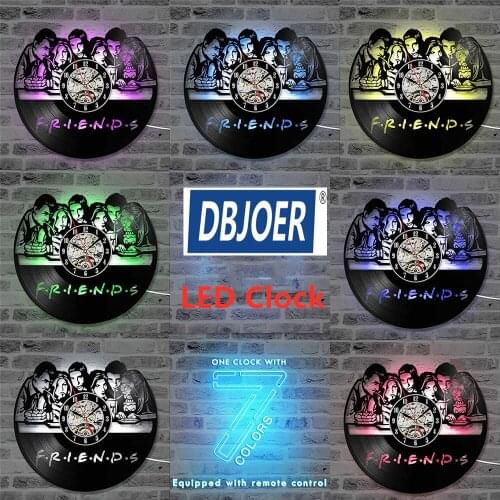 3D Creative Friends TV Series CD Record Clock Black Hollow Vinyl Record Wall Clock Antique Style Hanging LED Clock Home Decor